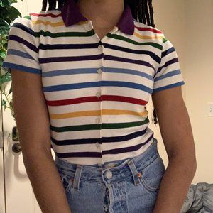 Brandy Melville Rainbow Striped Button Up Top